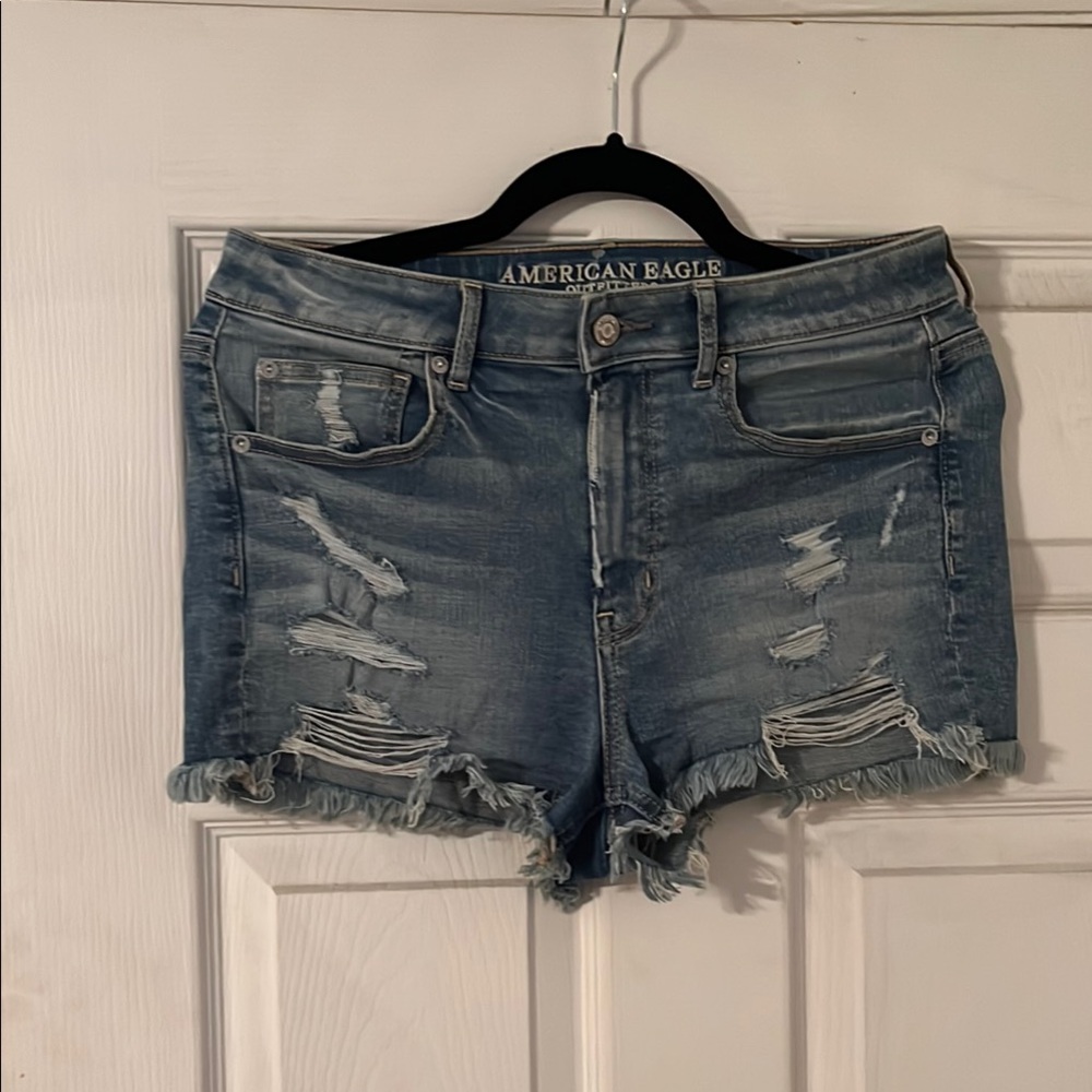 American Eagle Outfitters Women's Blue Distressed Denim Shorts